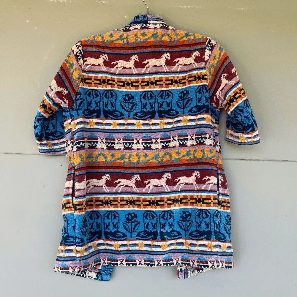 VTG J by Monarch Kids Terrycloth Robe Southwest Horse Print Made in USA Cotton